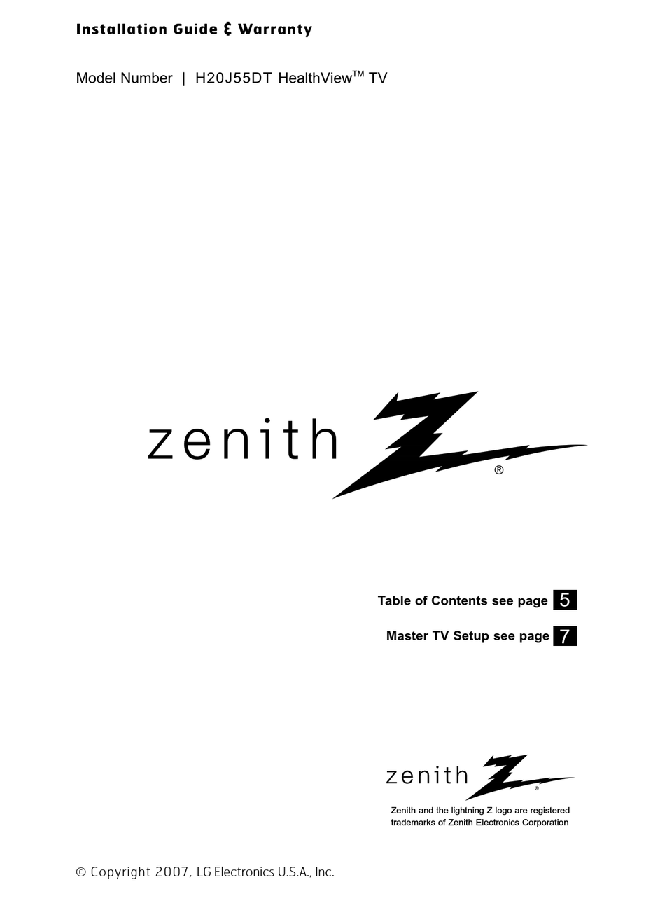 ZENITH HEALTHVIEW H20J55DT INSTALLATION MANUAL Pdf Download ManualsLib