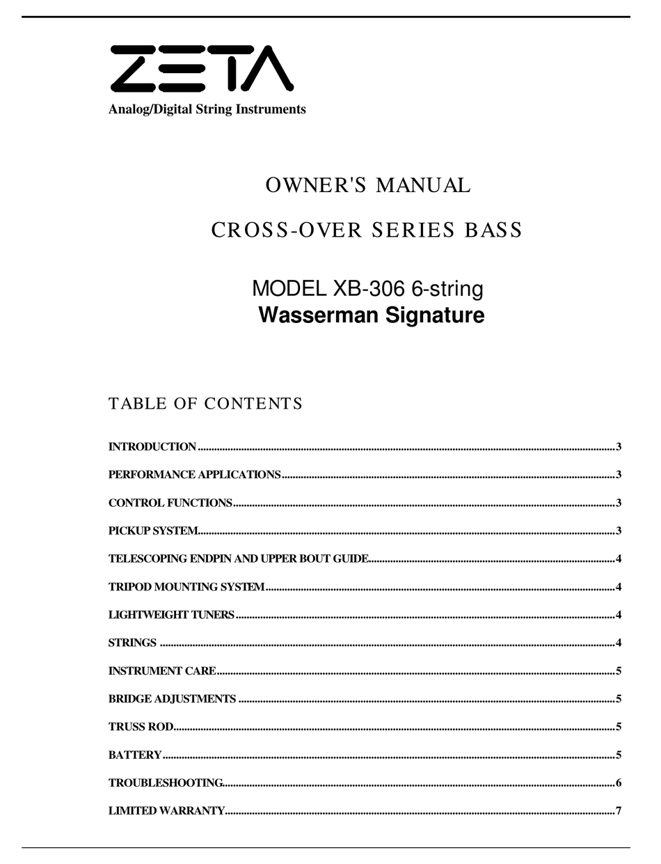 ZETA MUSIC SYSTEMS XB306 OWNER'S MANUAL Pdf Download ManualsLib