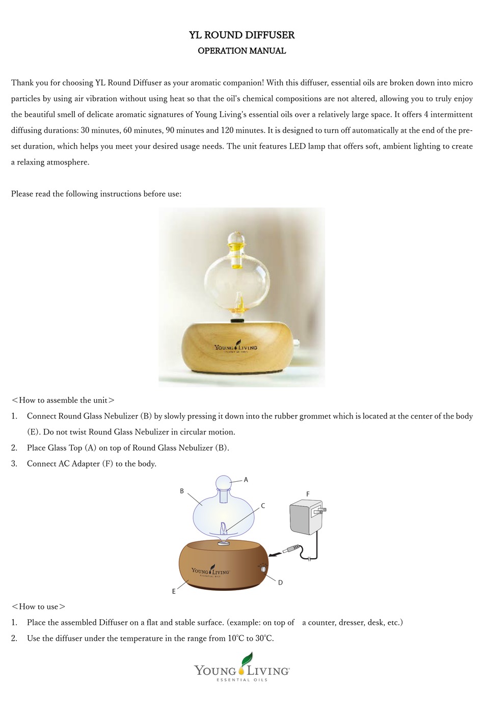 YOUNG LIVING ROUND DIFFUSER OPERATION MANUAL Pdf Download | ManualsLib