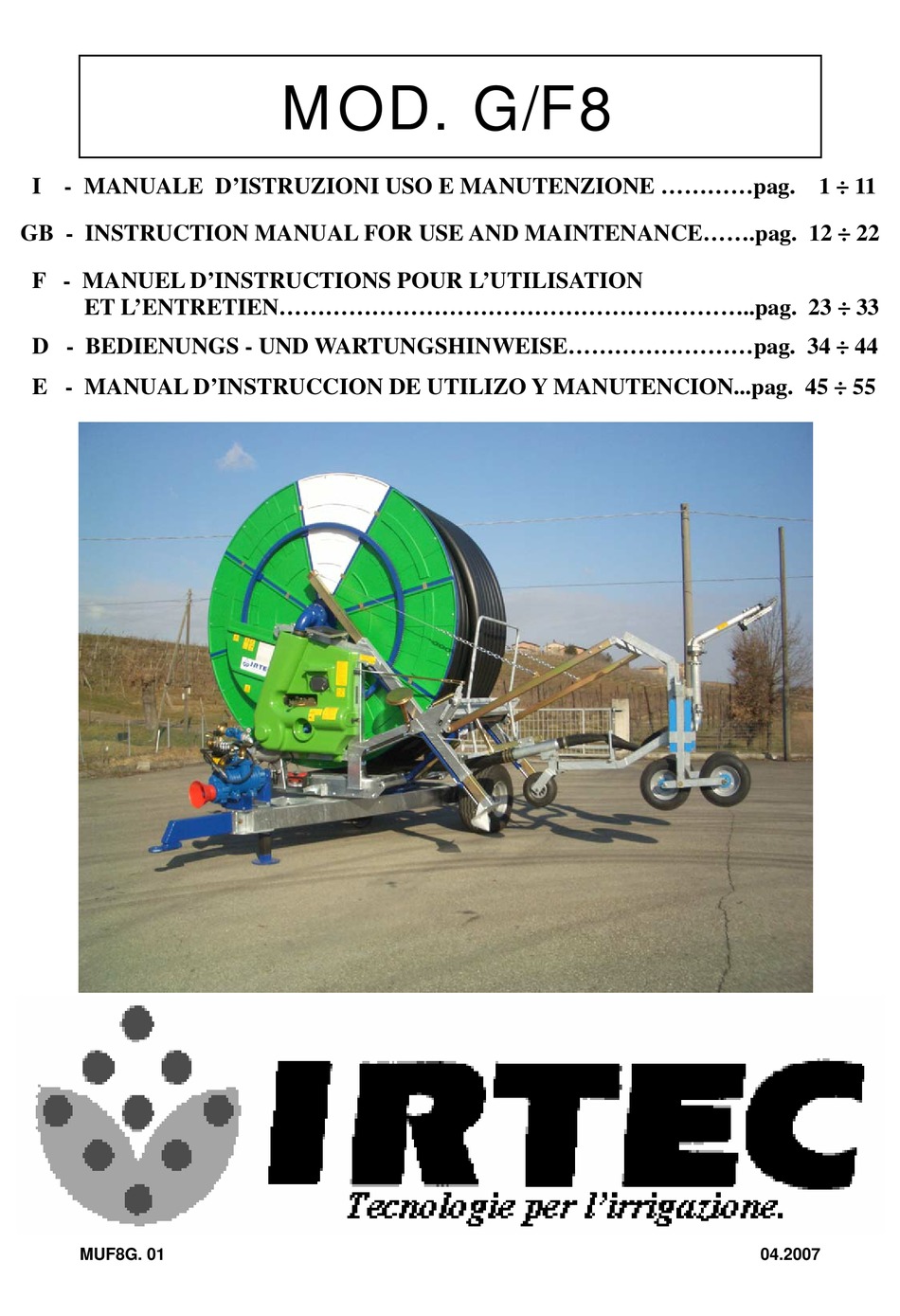 IRTEC G/F8 INSTRUCTION MANUAL FOR USE AND MAINTENANCE Pdf Download