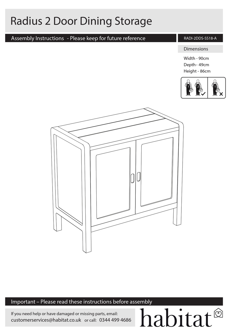 HABITAT RADIUS RADI2DDSSS18A ASSEMBLY INSTRUCTIONS MANUAL Pdf