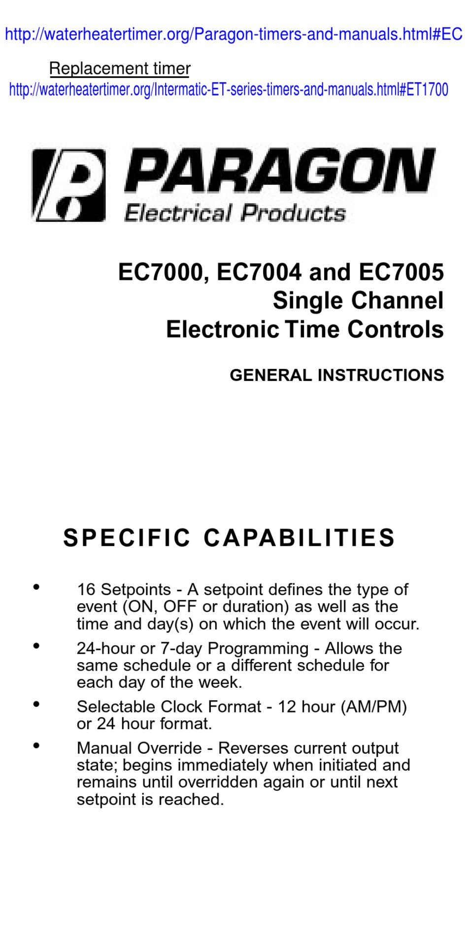 PARAGON EC7000 SERIES GENERAL INSTRUCTIONS MANUAL Pdf Download ManuaLib