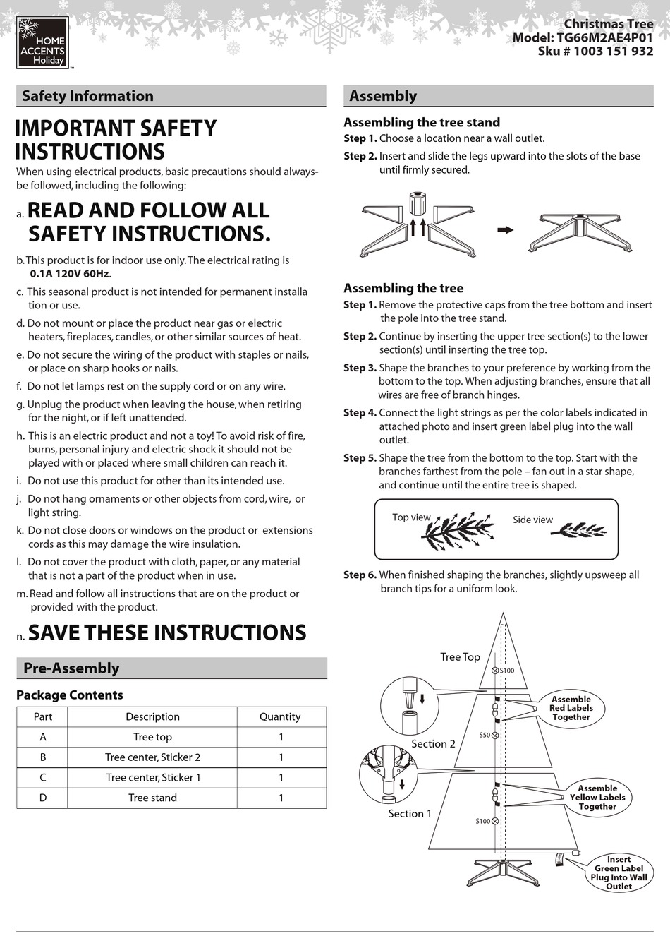 HOME ACCENTS HOLIDAY TG66M2AE4P01 QUICK START MANUAL Pdf Download