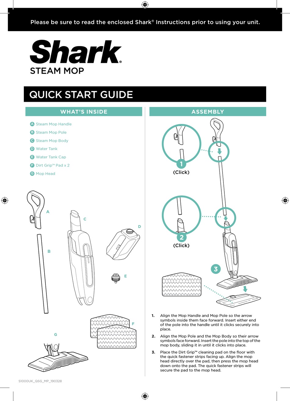 SHARK S1000UK QUICK START MANUAL Pdf Download ManualsLib