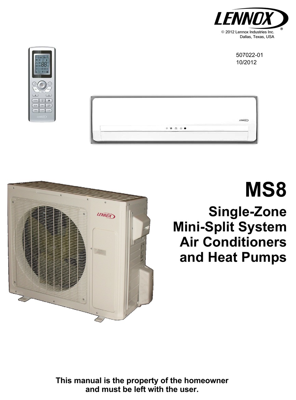 Lennox Mini Split Ms8 User Manual