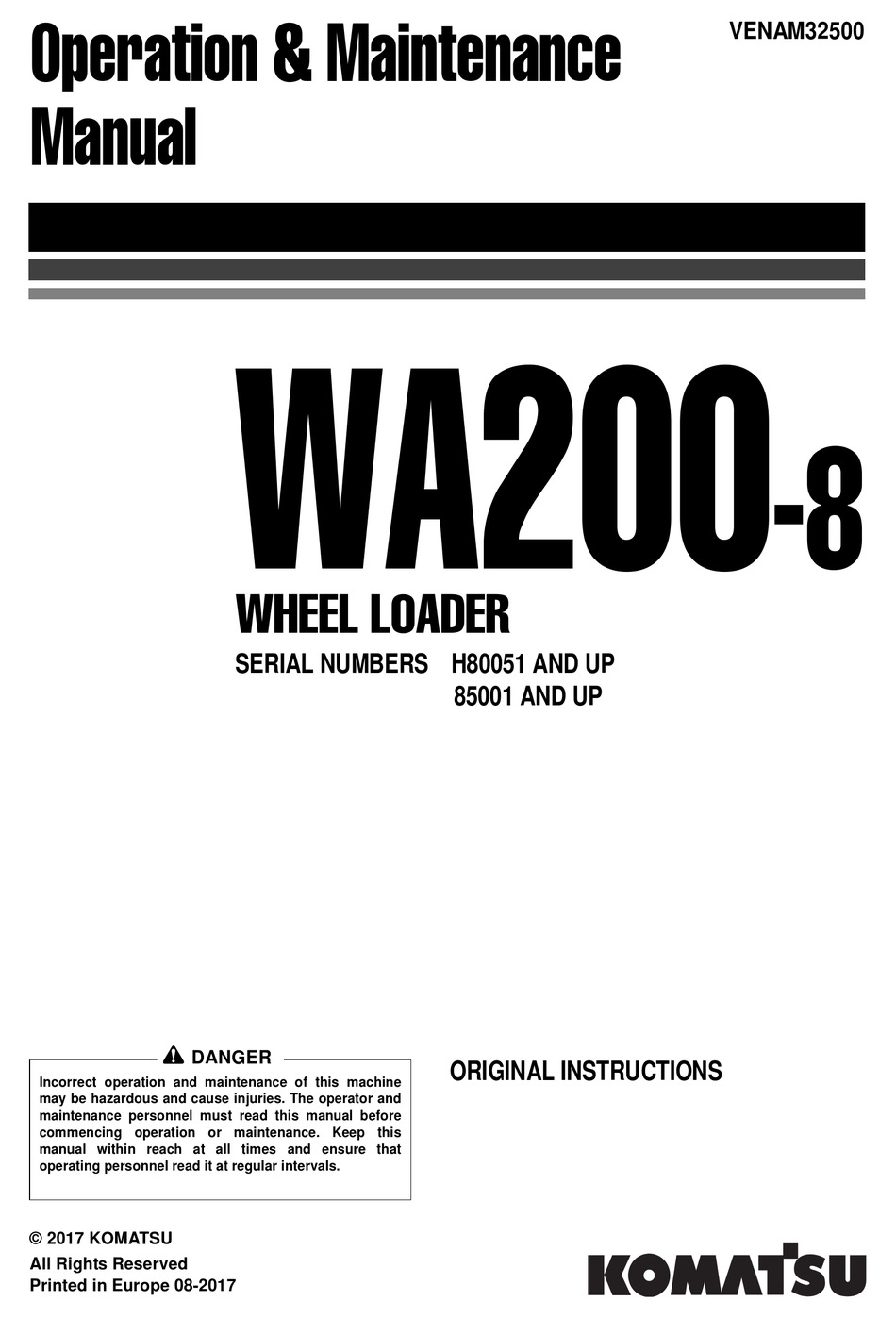 KOMATSU WA200-8 OPERATION & MAINTENANCE MANUAL Pdf Download | ManualsLib