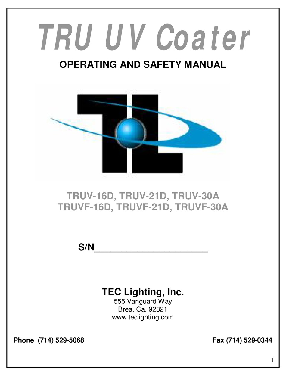 Tec Tru Uv Coater Operating And Safety Manual Pdf Download Manualslib Tec Tru Uv Coater Operating And Safety Manual Pdf Download Manualslib
