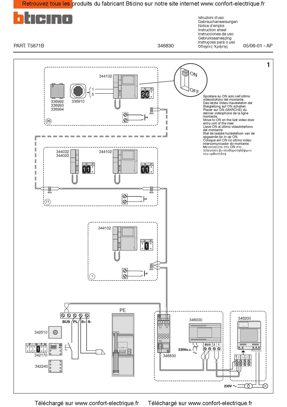 BTICINO 346830 INSTRUCTION SHEET Pdf Download | ManualsLib