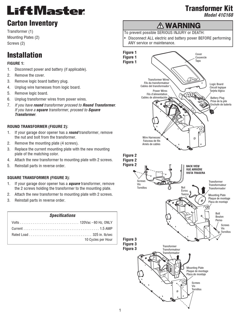 CHAMBERLAIN LIFTMASTER 41C168 MANUAL Pdf Download ManualsLib