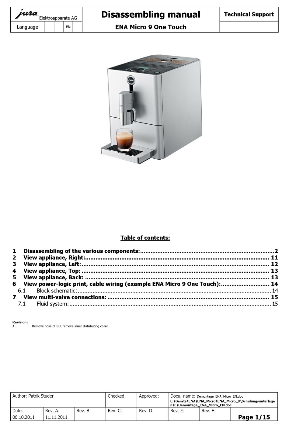 JURA ENA MICRO 9 ONE TOUCH DISASSEMBLING MANUAL Pdf Download | ManualsLib