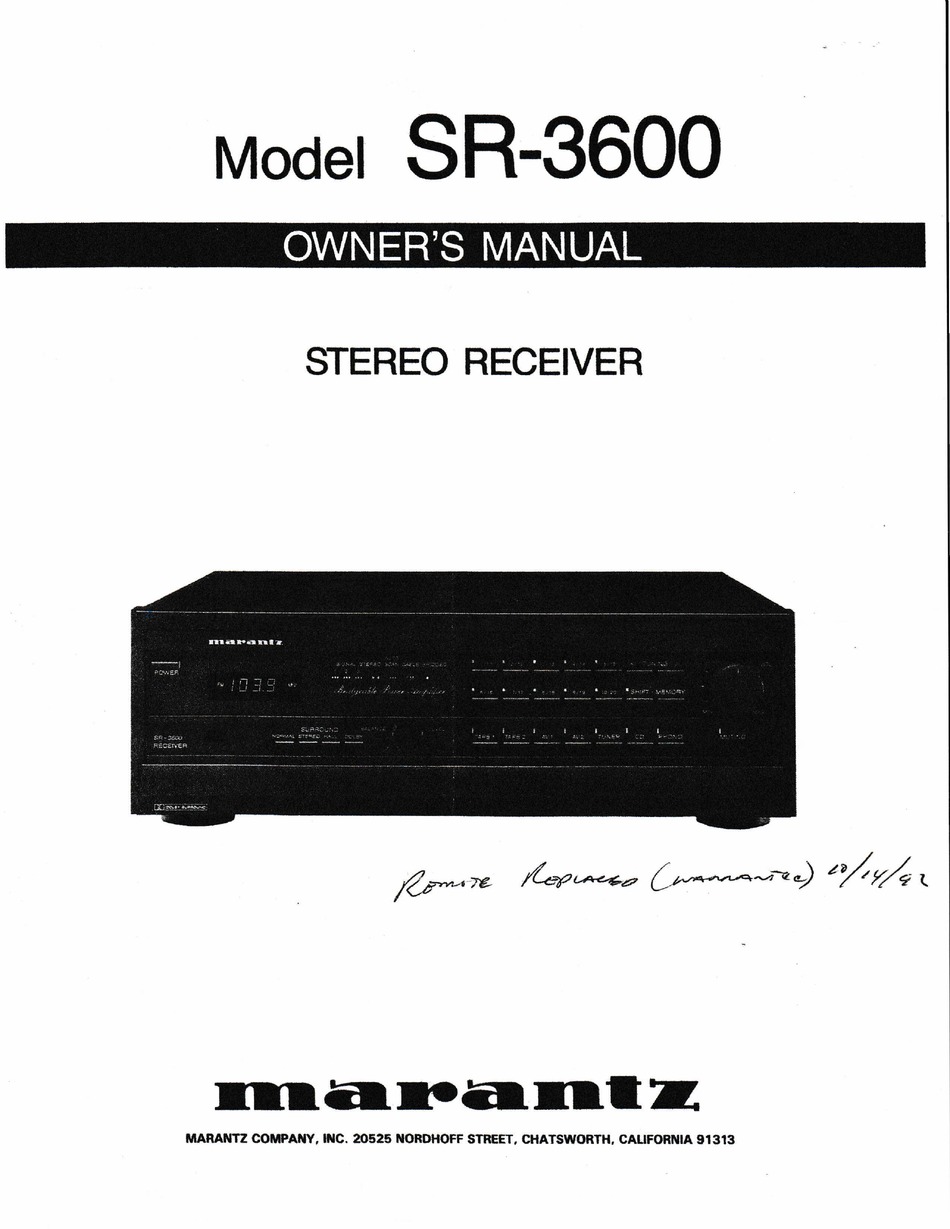 MARANTZ SR-3600 OWNER'S MANUAL Pdf Download | ManualsLib