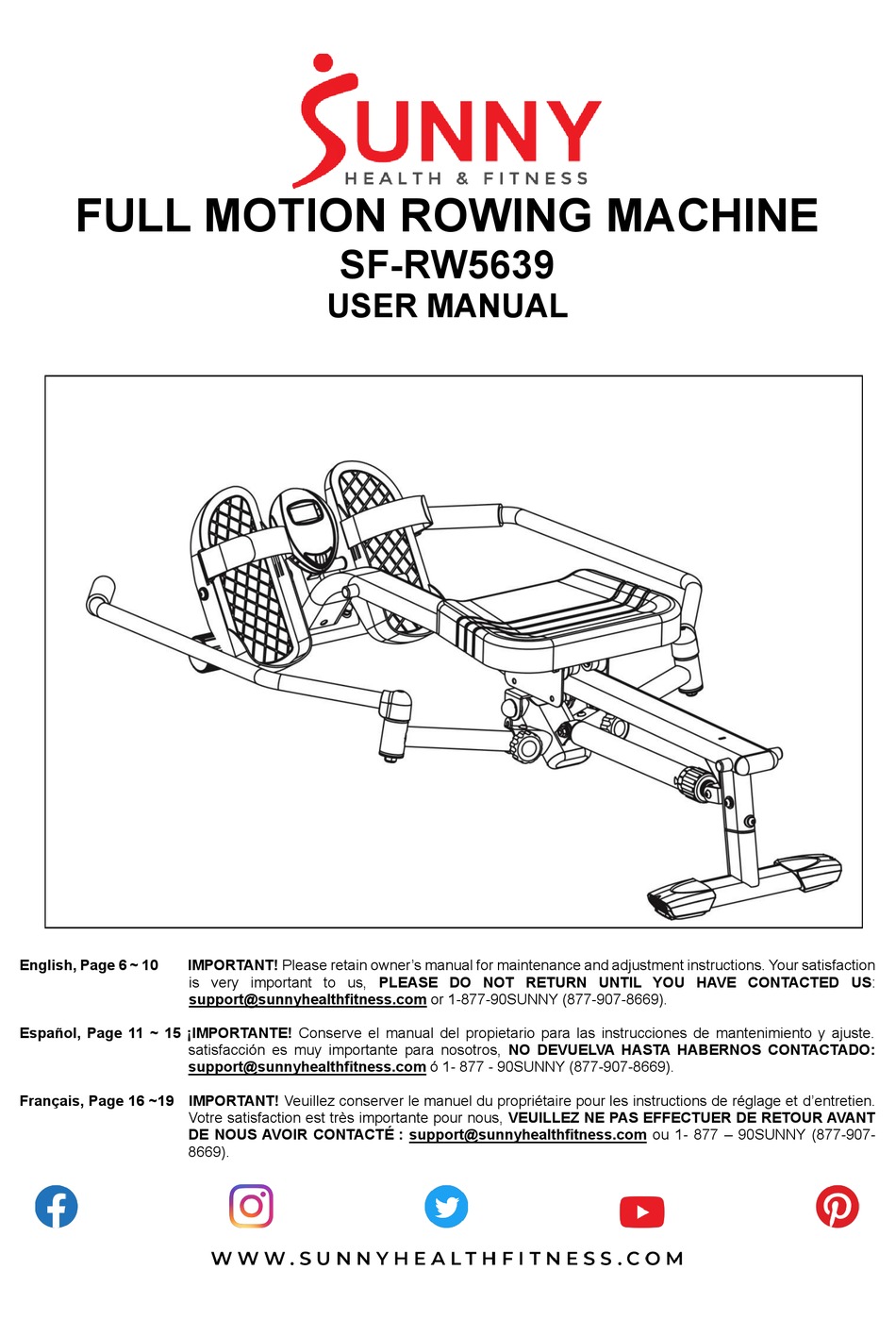 SUNNY HEALTH & FITNESS SF-RW5639 USER MANUAL Pdf Download | ManualsLib