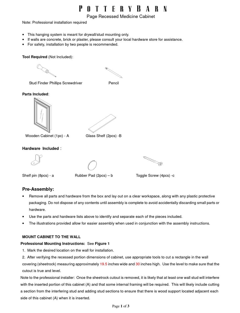 potterybarn-page-recessed-medicine-cabinet-quick-start-manual-pdf