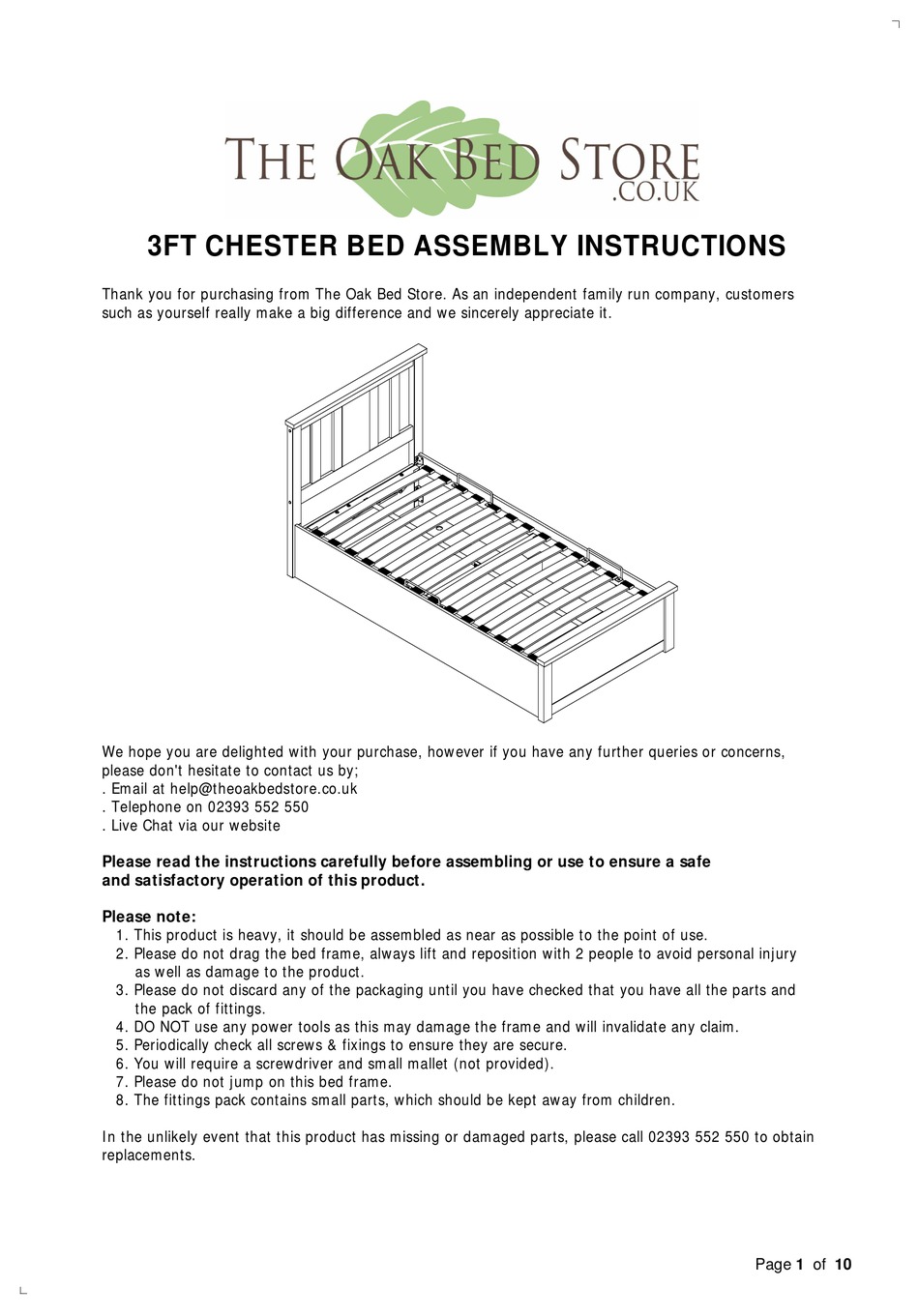 THE OAK BED STORE CHESTER BED 3FT ASSEMBLY INSTRUCTIONS MANUAL Pdf