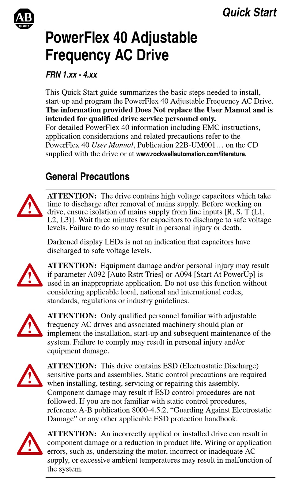 ALLEN-BRADLEY POWERFLEX 40 QUICK START MANUAL Pdf Download | ManualsLib