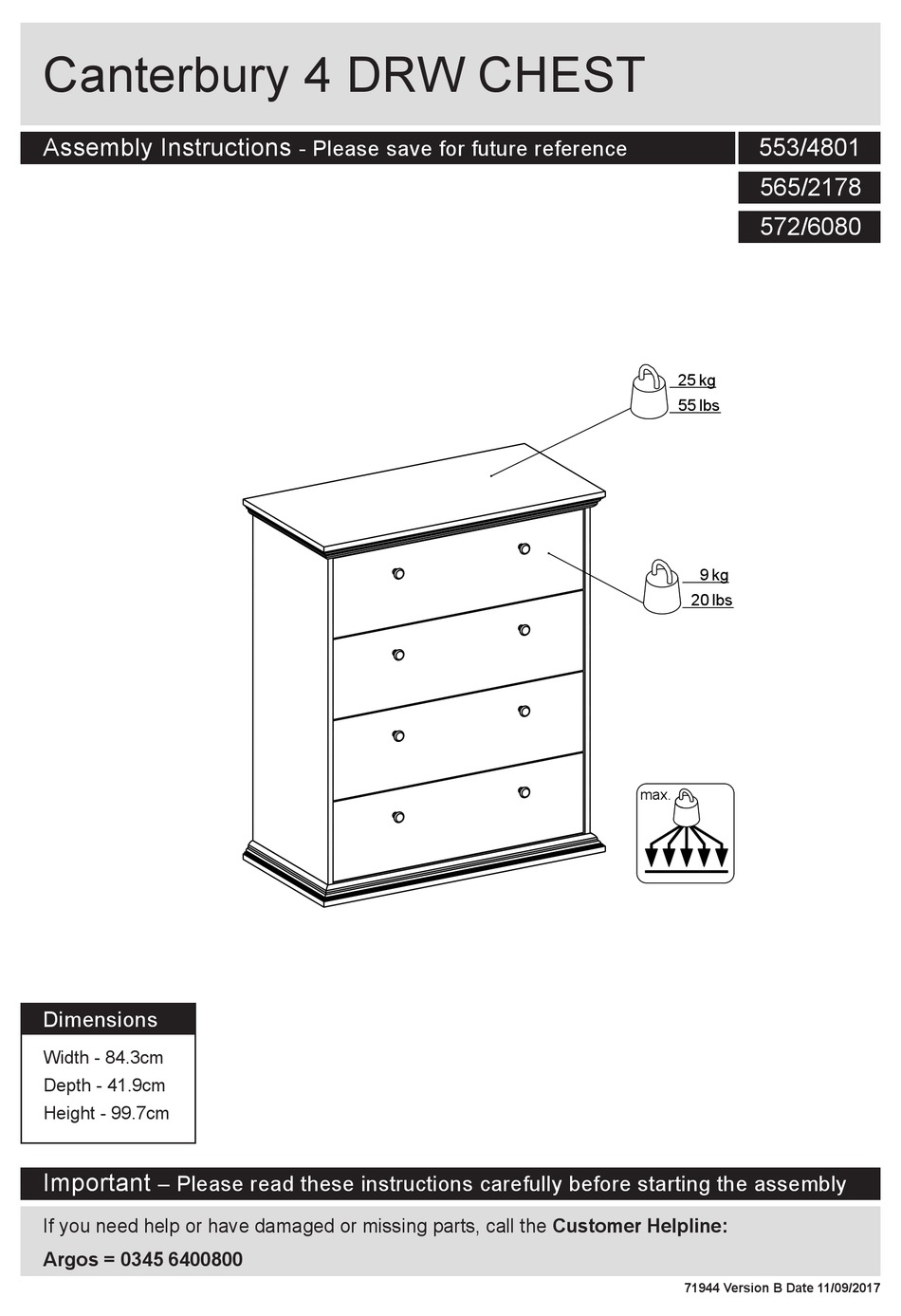 ARGOS HOME CANTERBURY 553/4801 ASSEMBLY INSTRUCTIONS MANUAL Pdf