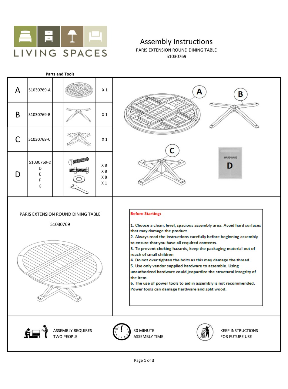 LIVING SPACES PARIS 51030769 ASSEMBLY INSTRUCTIONS Pdf Download