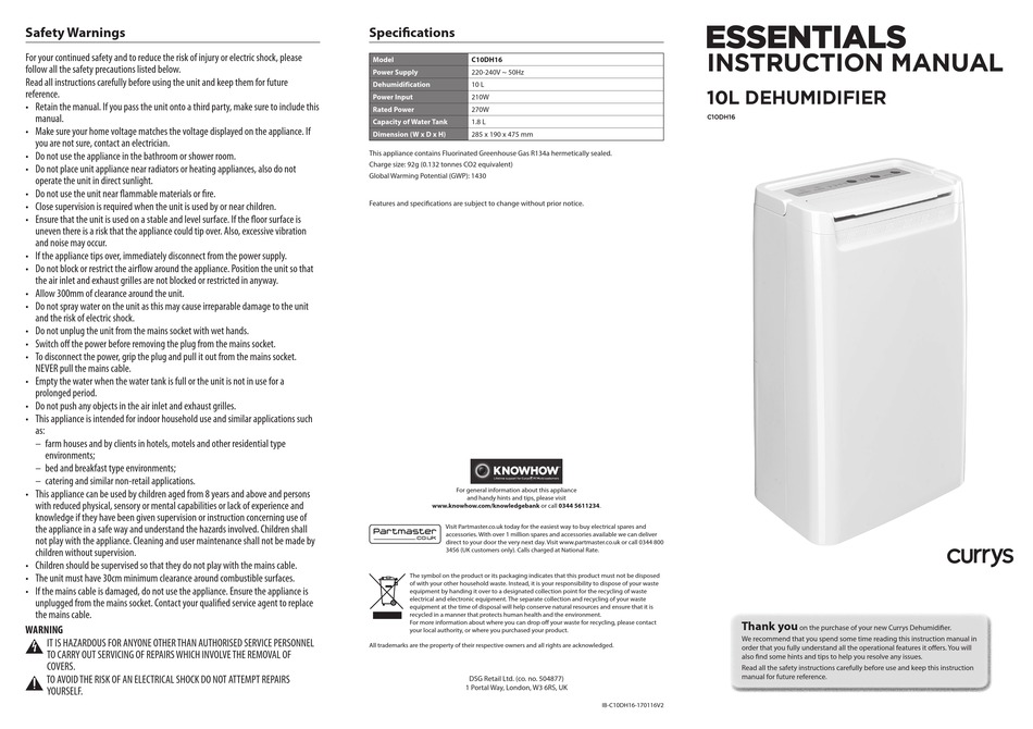 CURRYS ESSENTIALS C10DH16 INSTRUCTION MANUAL Pdf Download ManualsLib