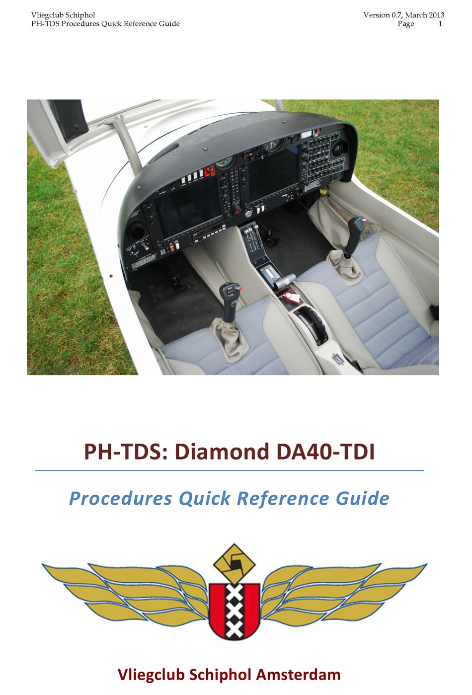 DIAMOND AIRCRAFT DA40­TDI PROCEDURES QUICK REFERENCE MANUAL Pdf