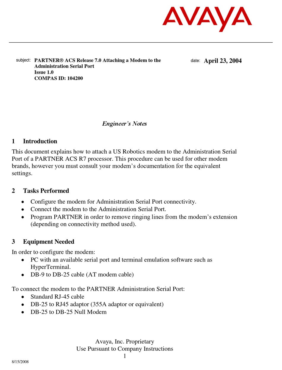 AVAYA PARTNER ACS R7 ENGINEER’S NOTES Pdf Download ManualsLib