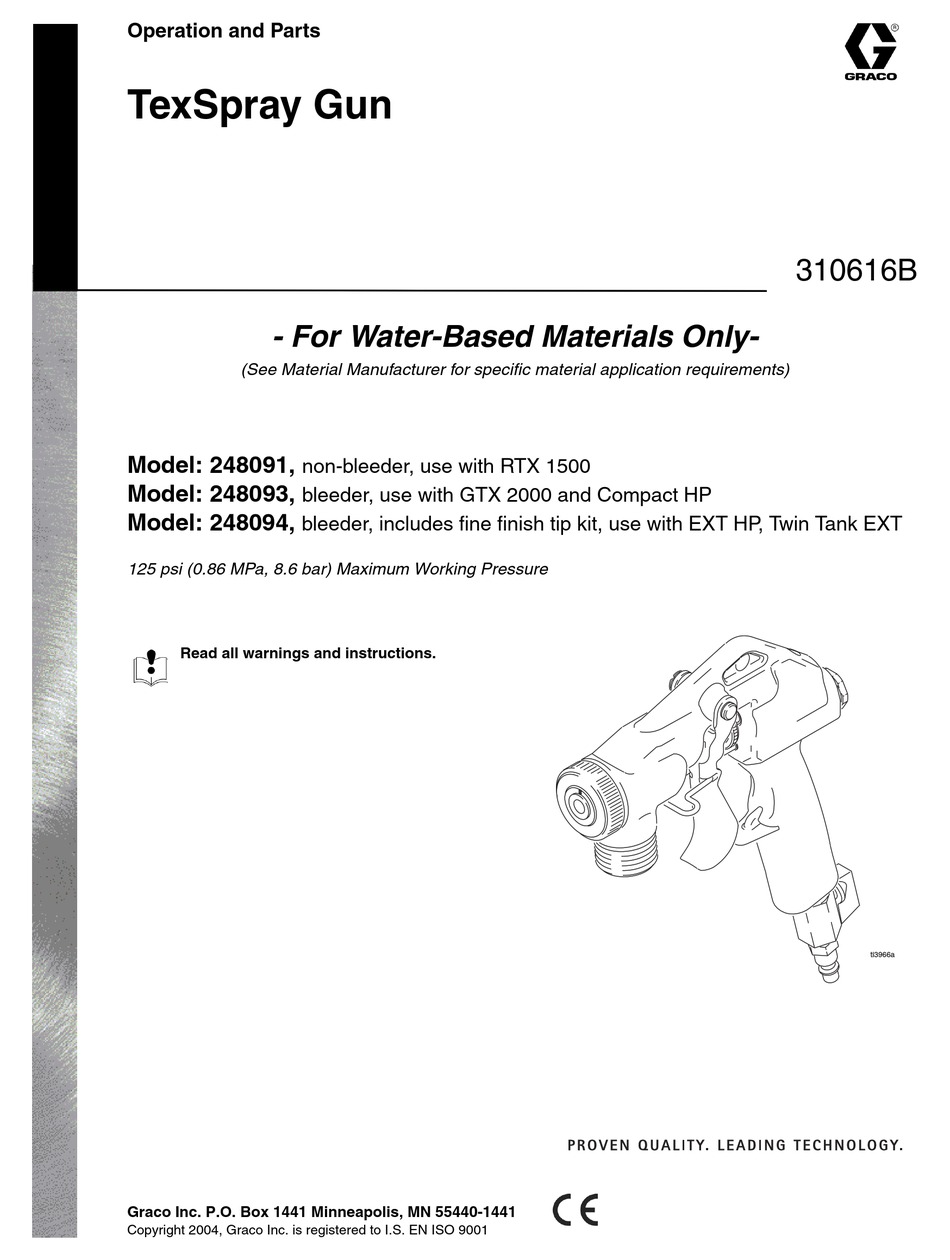 GRACO TEXSPRAY 248091 OPERATION AND PARTS Pdf Download | ManualsLib