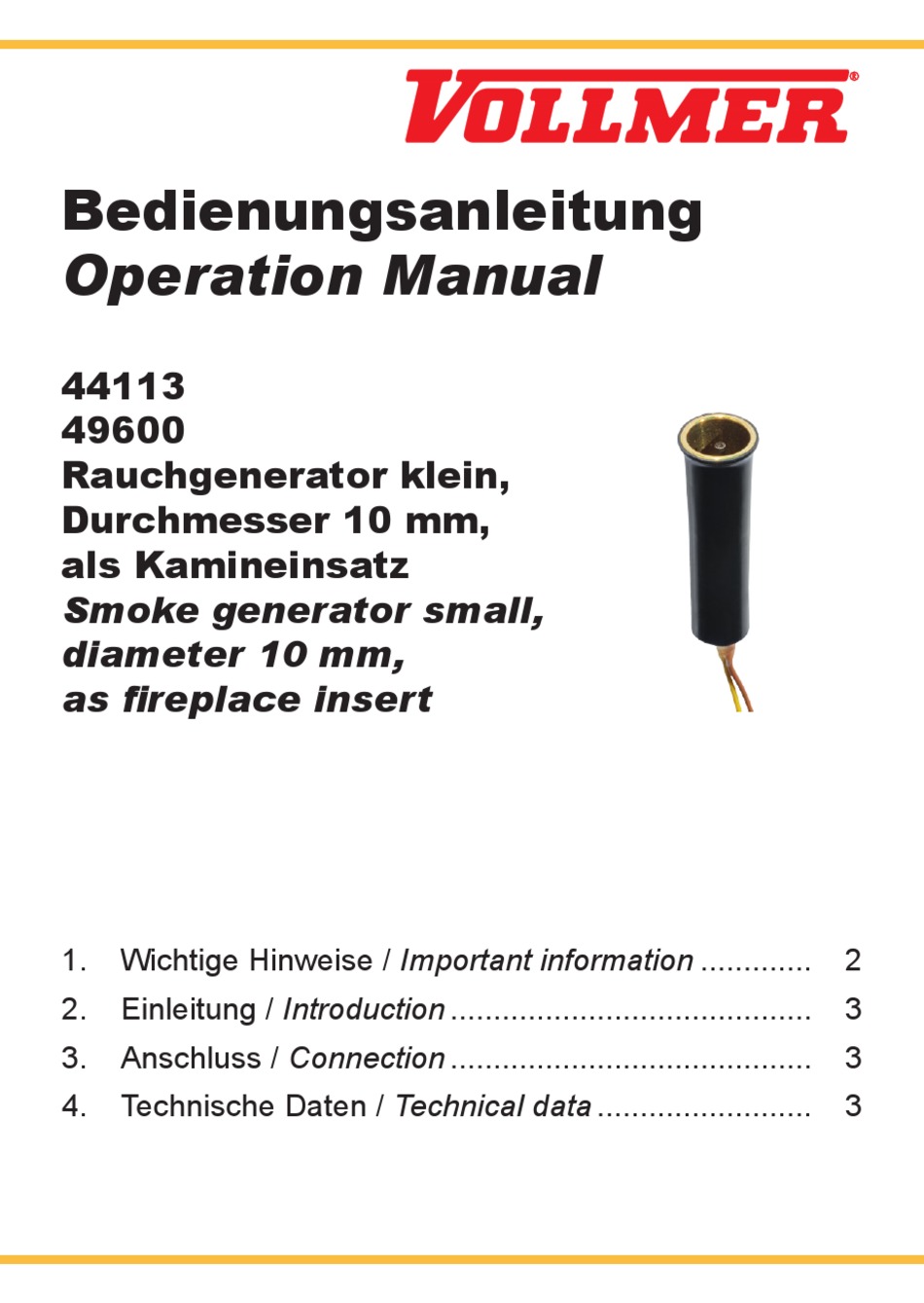 as Insert Diameter 0 9/32in Vollmer 44113 Smoke Generator Small