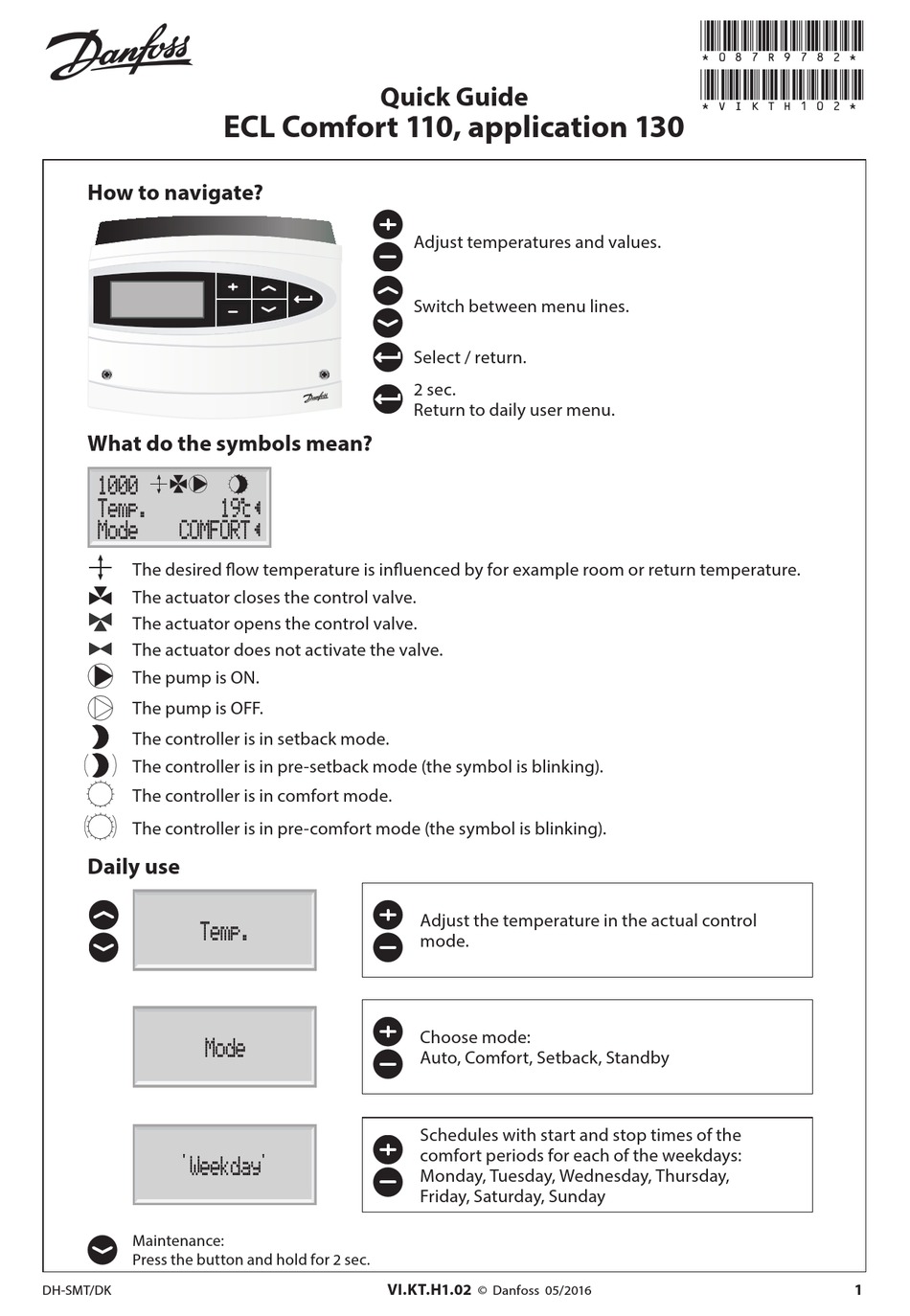 DANFOSS ECL COMFORT 110 QUICK MANUAL Pdf Download | ManualsLib
