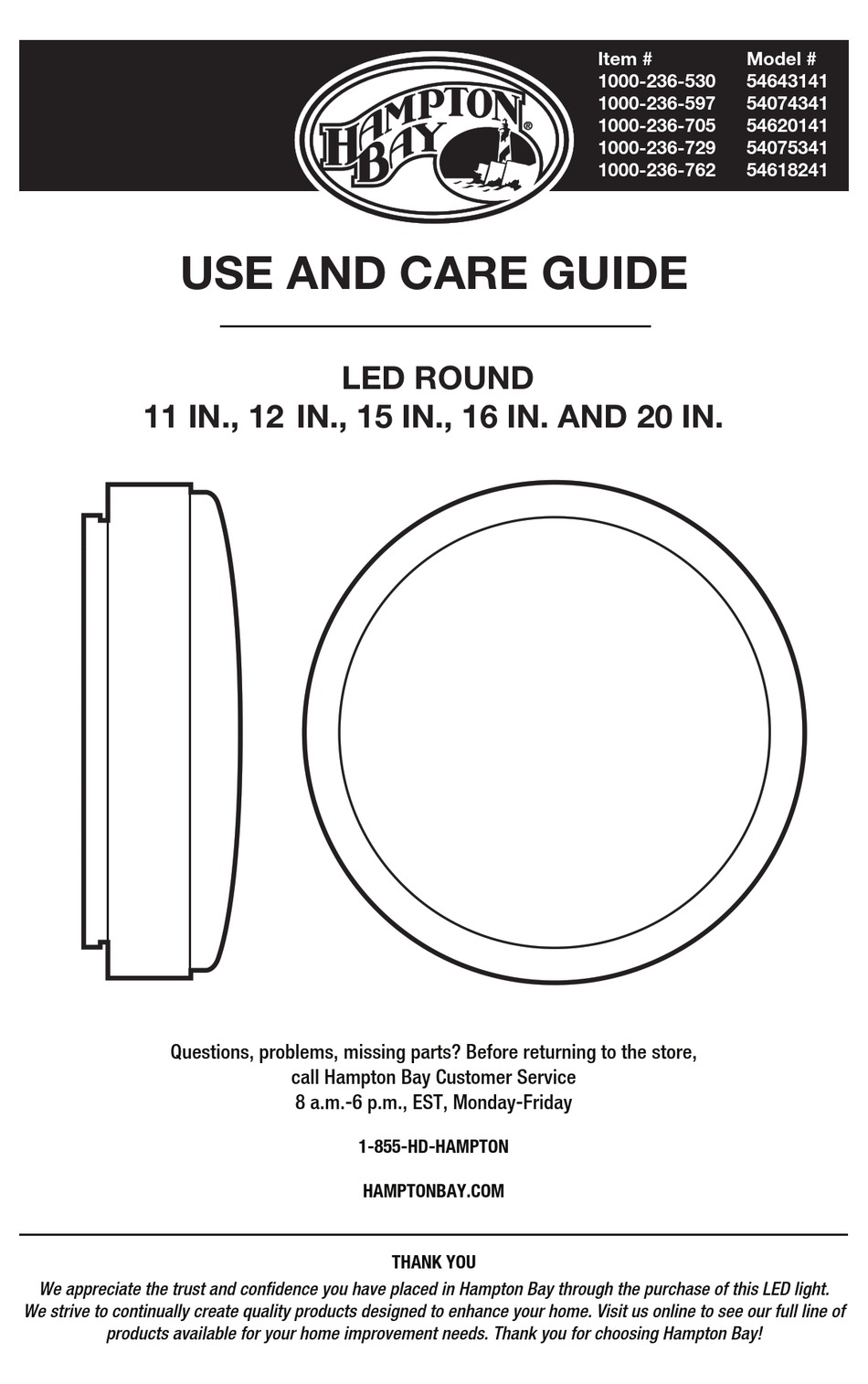HAMPTON BAY 54643141 USE AND CARE MANUAL Pdf Download | ManualsLib