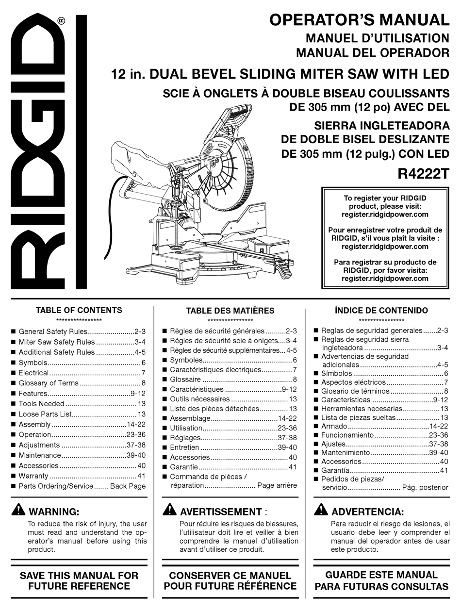 RIDGID R4222T OPERATOR'S MANUAL Pdf Download | ManualsLib