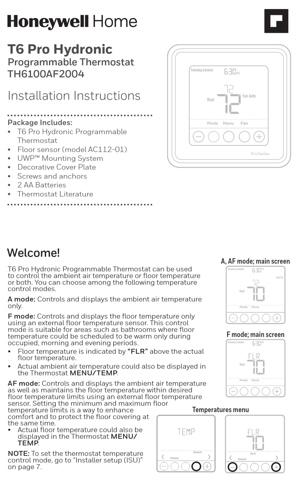 HONEYWELL HOME T6 PRO HYDRONIC INSTALLATION INSTRUCTIONS MANUAL Pdf Download ManualsLib HONEYWELL HOME T6 PRO HYDRONIC INSTALLATION INSTRUCTIONS MANUAL Pdf Download ManualsLib