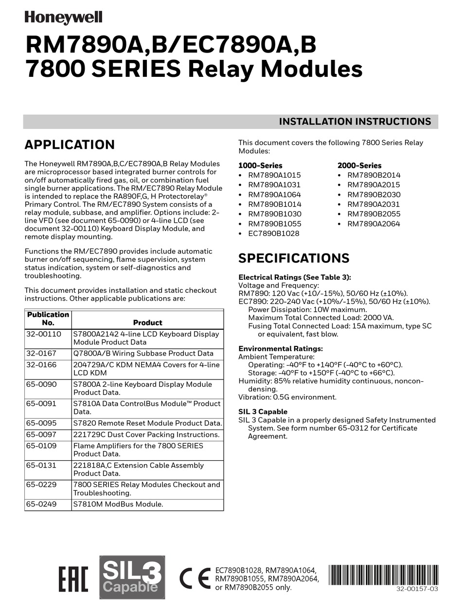 HONEYWELL 7800 SERIES INSTALLATION INSTRUCTIONS MANUAL Pdf Download