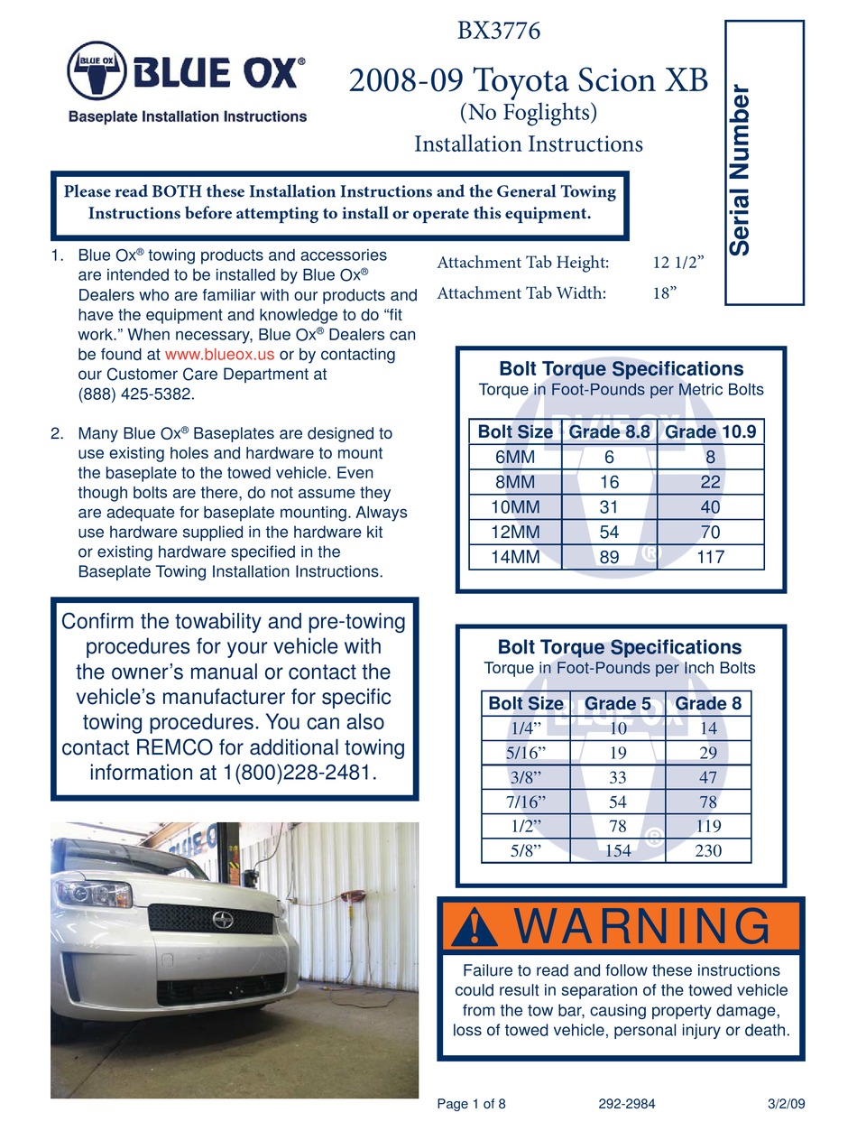 BLUE OX BX3776 INSTALLATION INSTRUCTIONS MANUAL Pdf Download ManualsLib