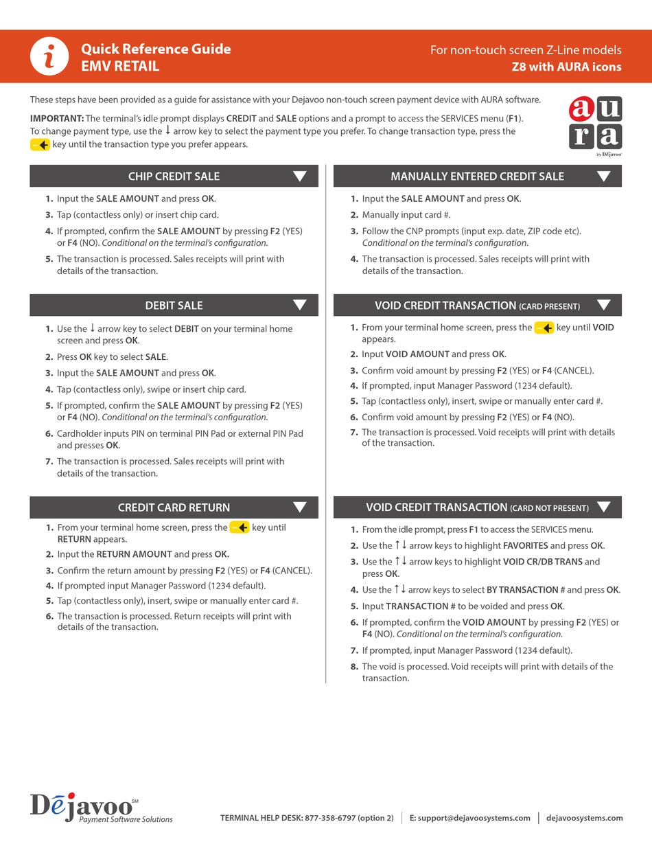 DEJAVOO Z8 QUICK REFERENCE MANUAL Pdf Download | ManualsLib