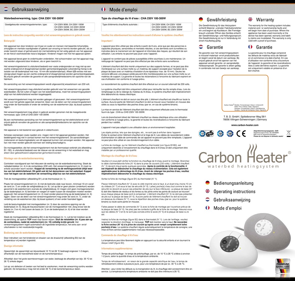 CARBON HEATER CH 230V SERIES OPERATING INSTRUCTIONS Pdf Download