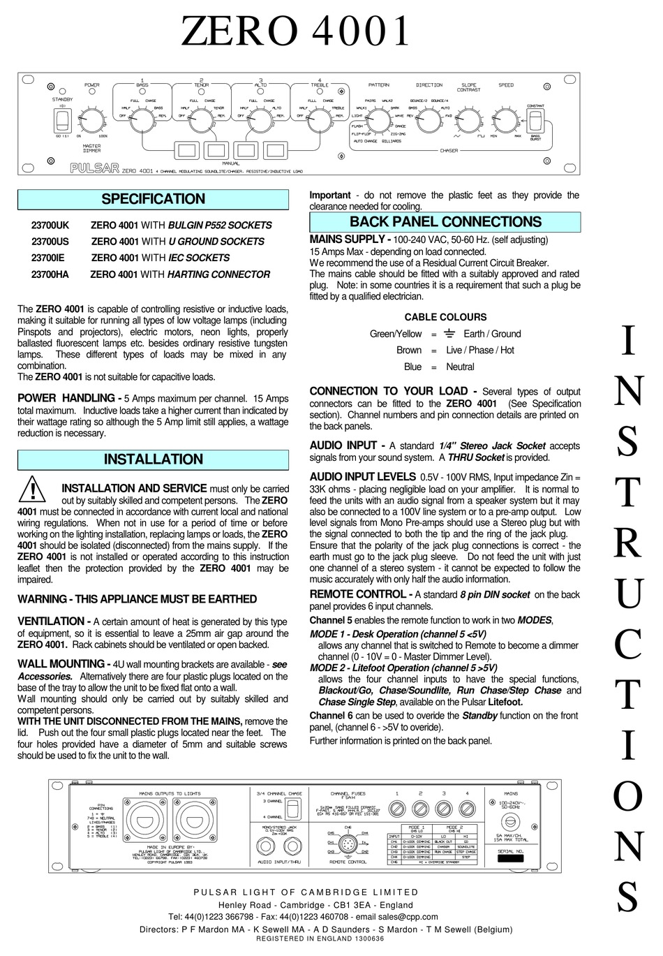 PULSAR ZERO 4001 INSTRUCTIONS Pdf Download | ManualsLib