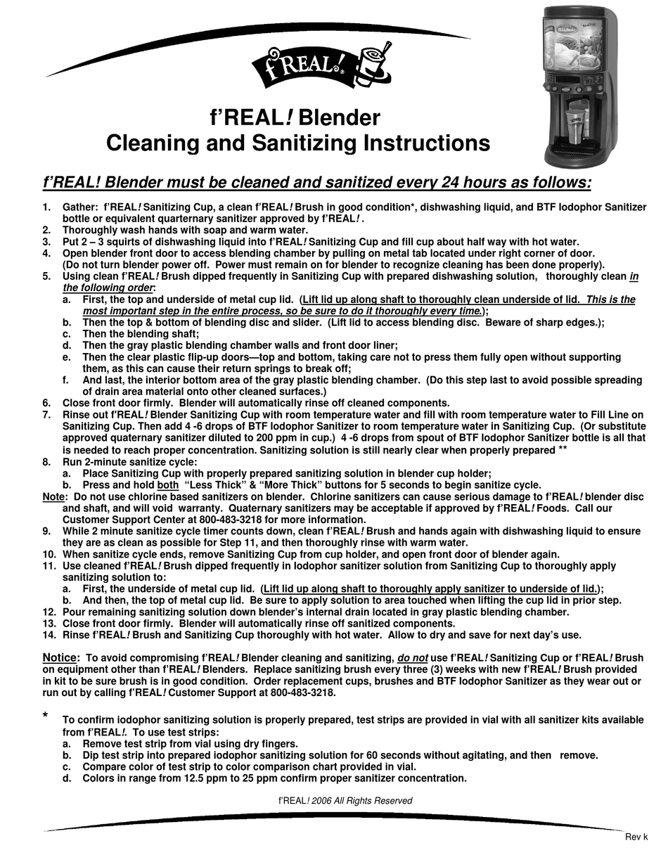 F'REAL BLENDER CLEANING AND SANITIZING INSTRUCTIONS Pdf Download ManualsLib