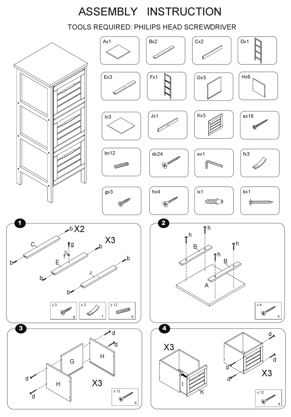 KMART 3 DRAWER BAMBOO STORAGE UNIT ASSEMBLY INSTRUCTIONS Pdf Download ManualsLib