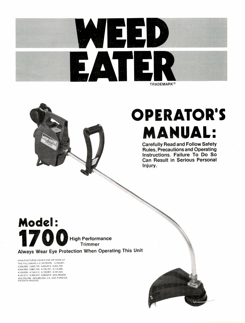 WEED EATER 1700 OPERATOR'S MANUAL Pdf Download ManualsLib