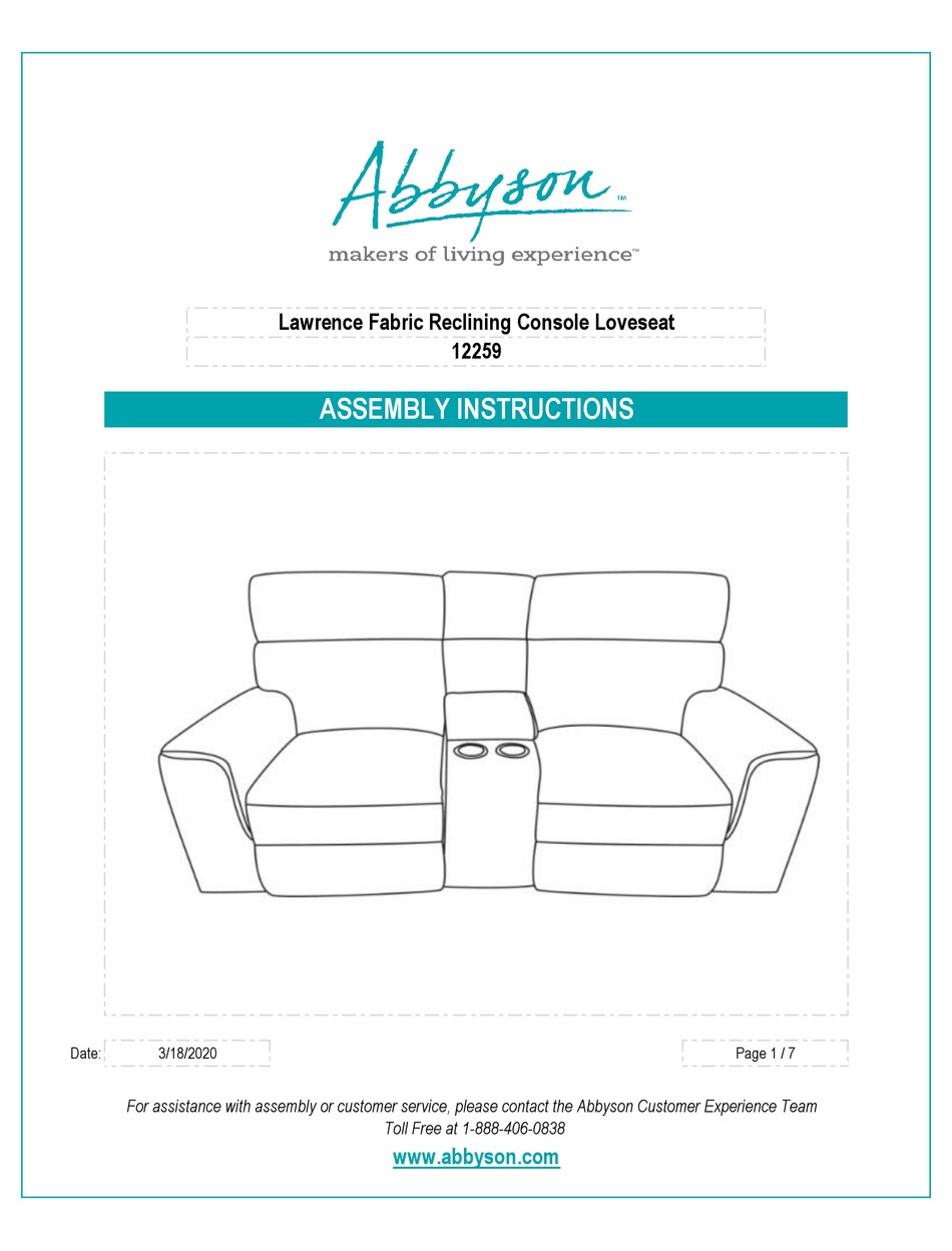 ABBYSON LAWRENCE 12259 ASSEMBLY INSTRUCTIONS MANUAL Pdf Download