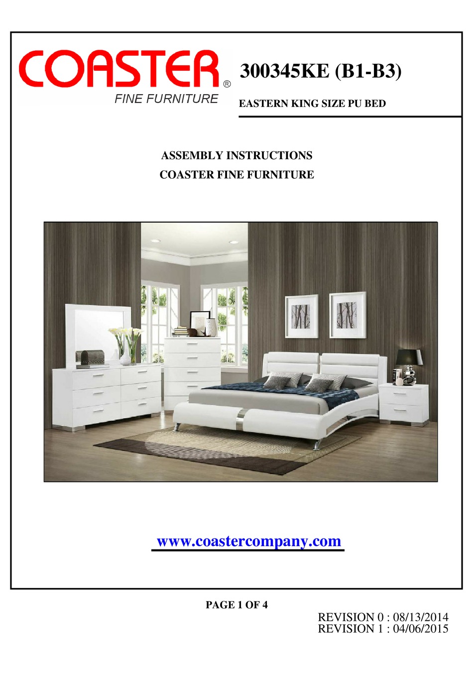 COASTER EASTERN KING SIZE PU BED 300345KE ASSEMBLY INSTRUCTIONS Pdf