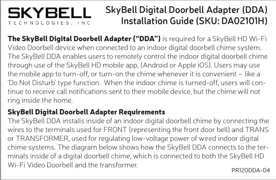 SKYBELL DDA INSTALLATION MANUAL Pdf Download ManualsLib