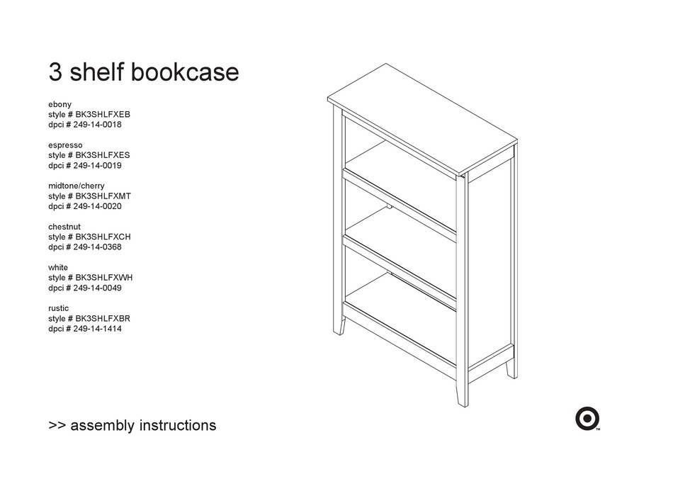 Target Bk3shlfxeb Assembly Instructions, Room Essentials 3 Shelf Bookcase Instructions Pdf