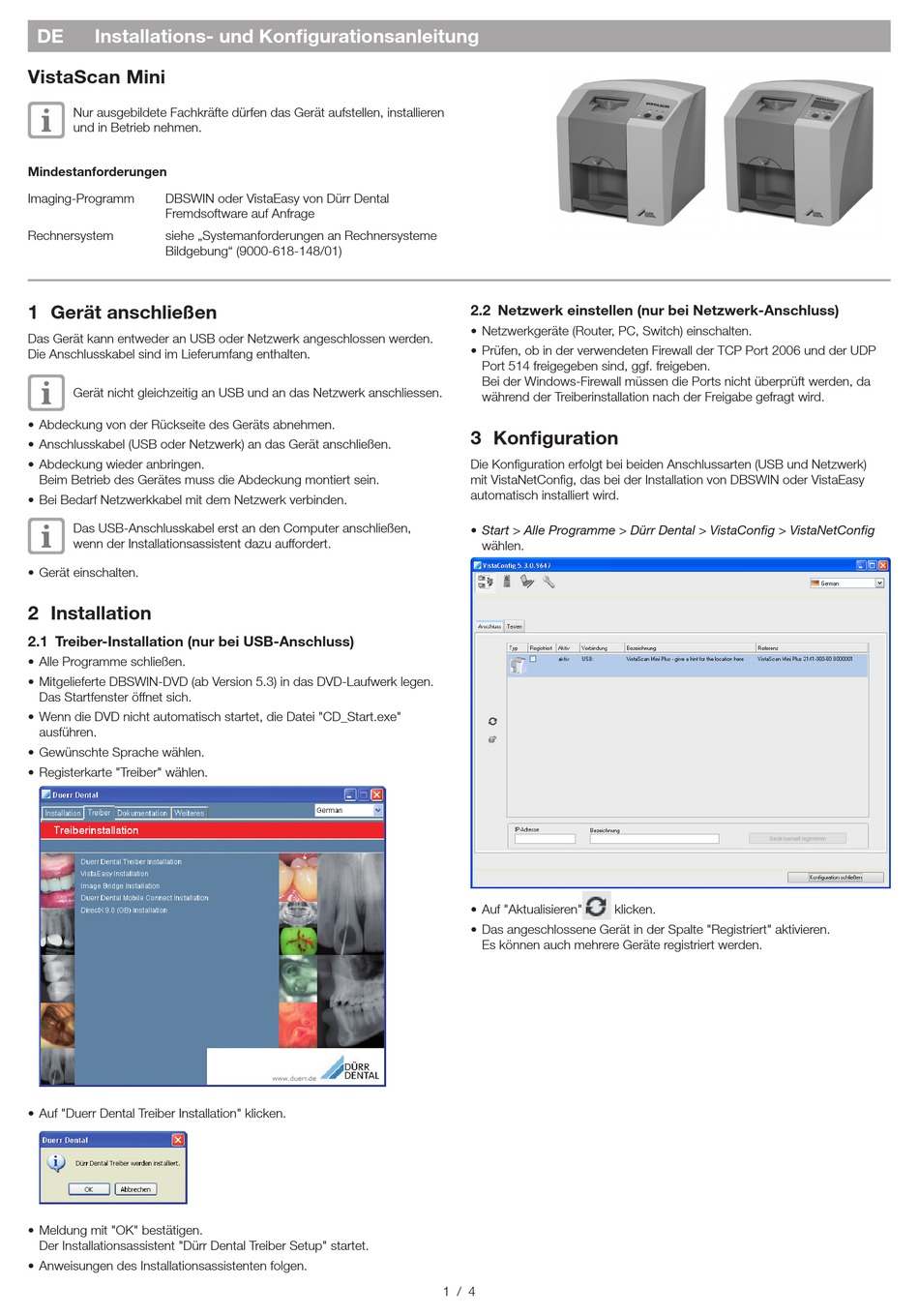 DURR DENTAL VISTASCAN MINI INSTALLATION AND CONFIGURATION INSTRUCTIONS ...