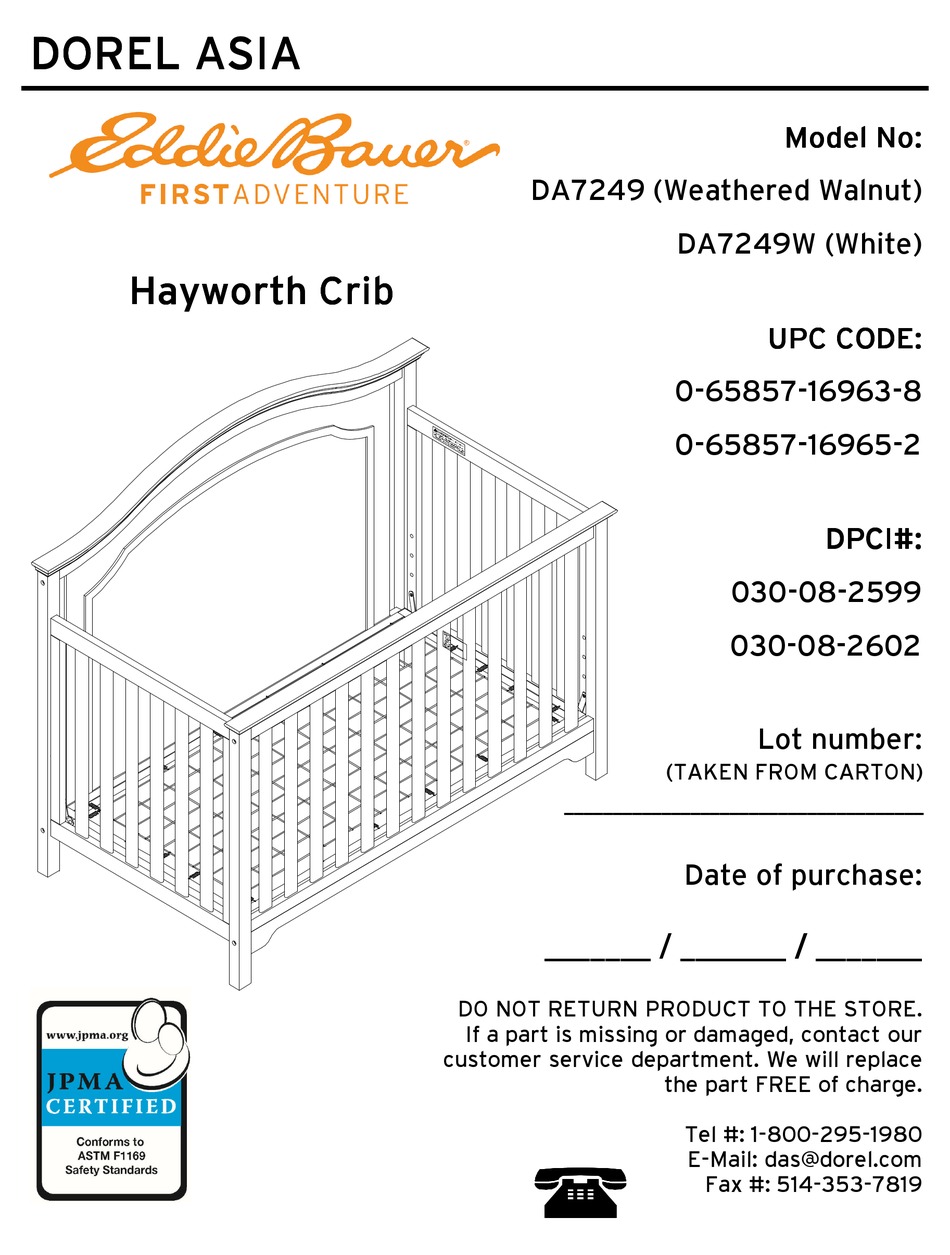 DOREL ASIA EDDIE BAUER HAYWORTH CRIB DA7249 ASSEMBLY INSTRUCTIONS