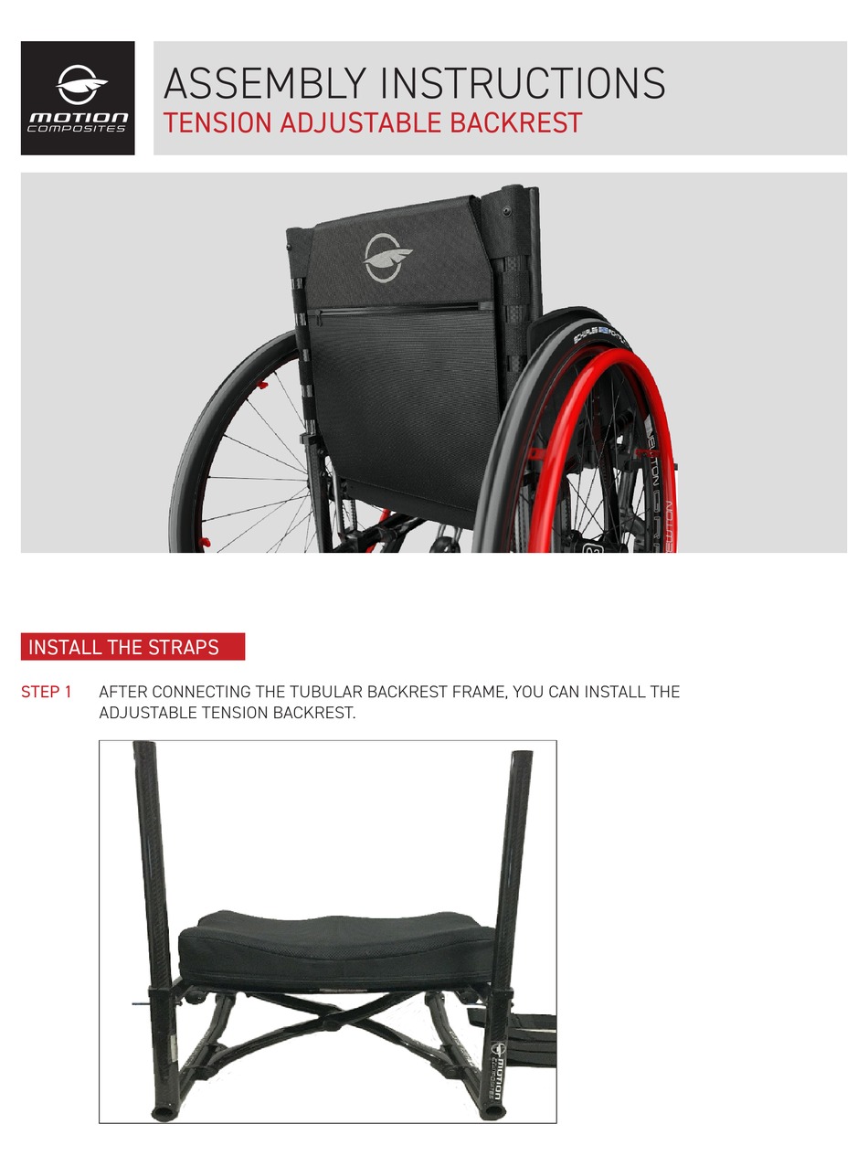 MOTION COMPOSITES TENSION ADJUSTABLE BACKREST ASSEMBLY INSTRUCTIONS