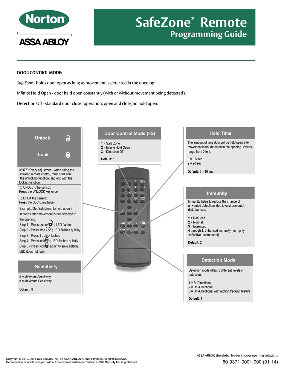 ASSA ABLOY SAFEZONE REMOTE PROGRAMMING MANUAL Pdf Download ManualsLib