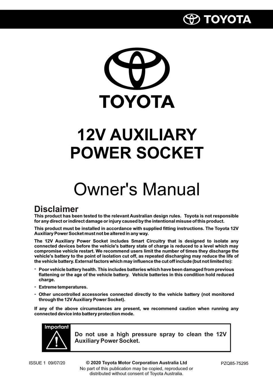 TOYOTA 12V AUXILIARY POWER SOCKET OWNER'S MANUAL Pdf Download ManualsLib