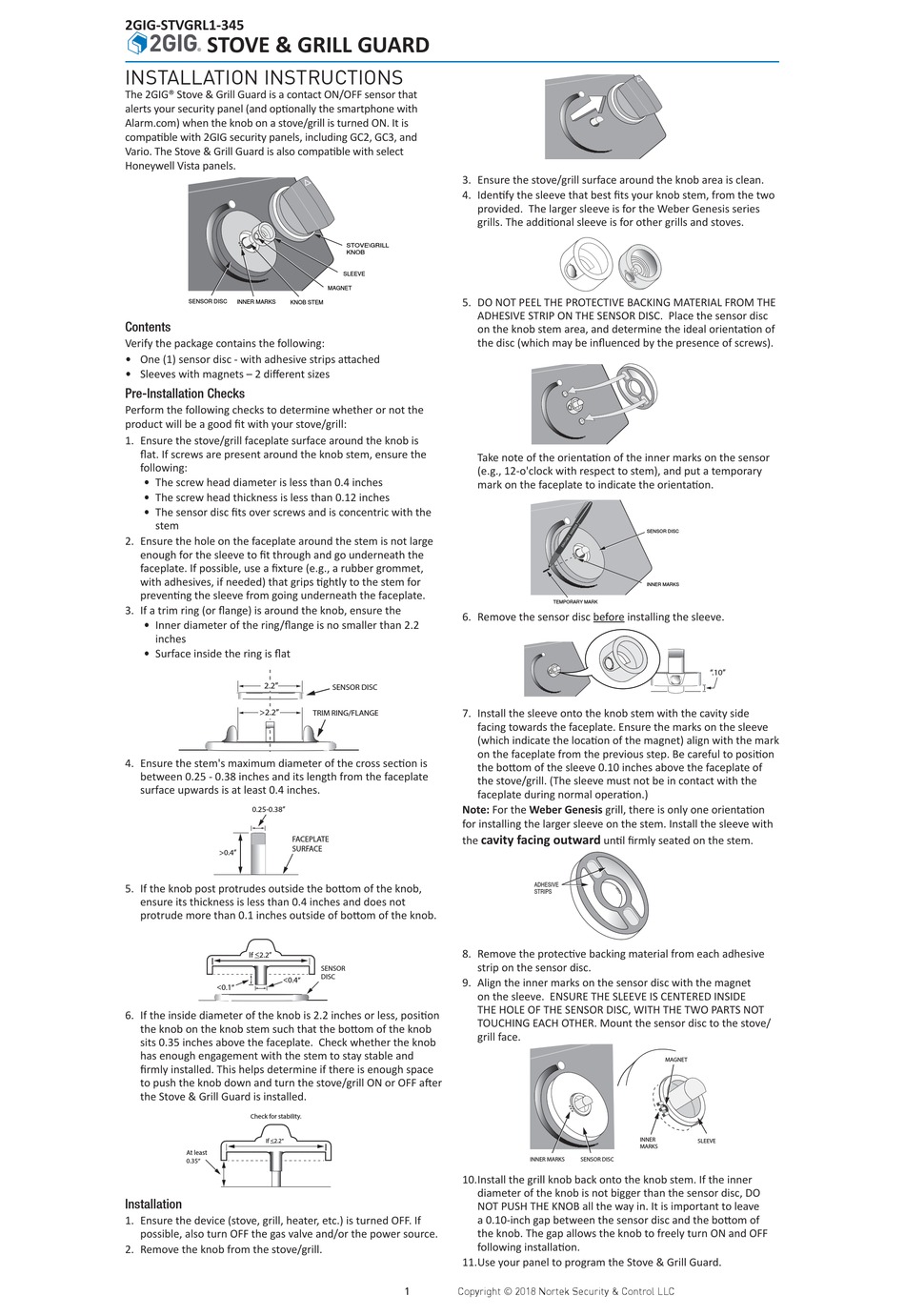 2GIG TECHNOLOGIES STOVE & GRILL GUARD INSTALLATION INSTRUCTIONS Pdf