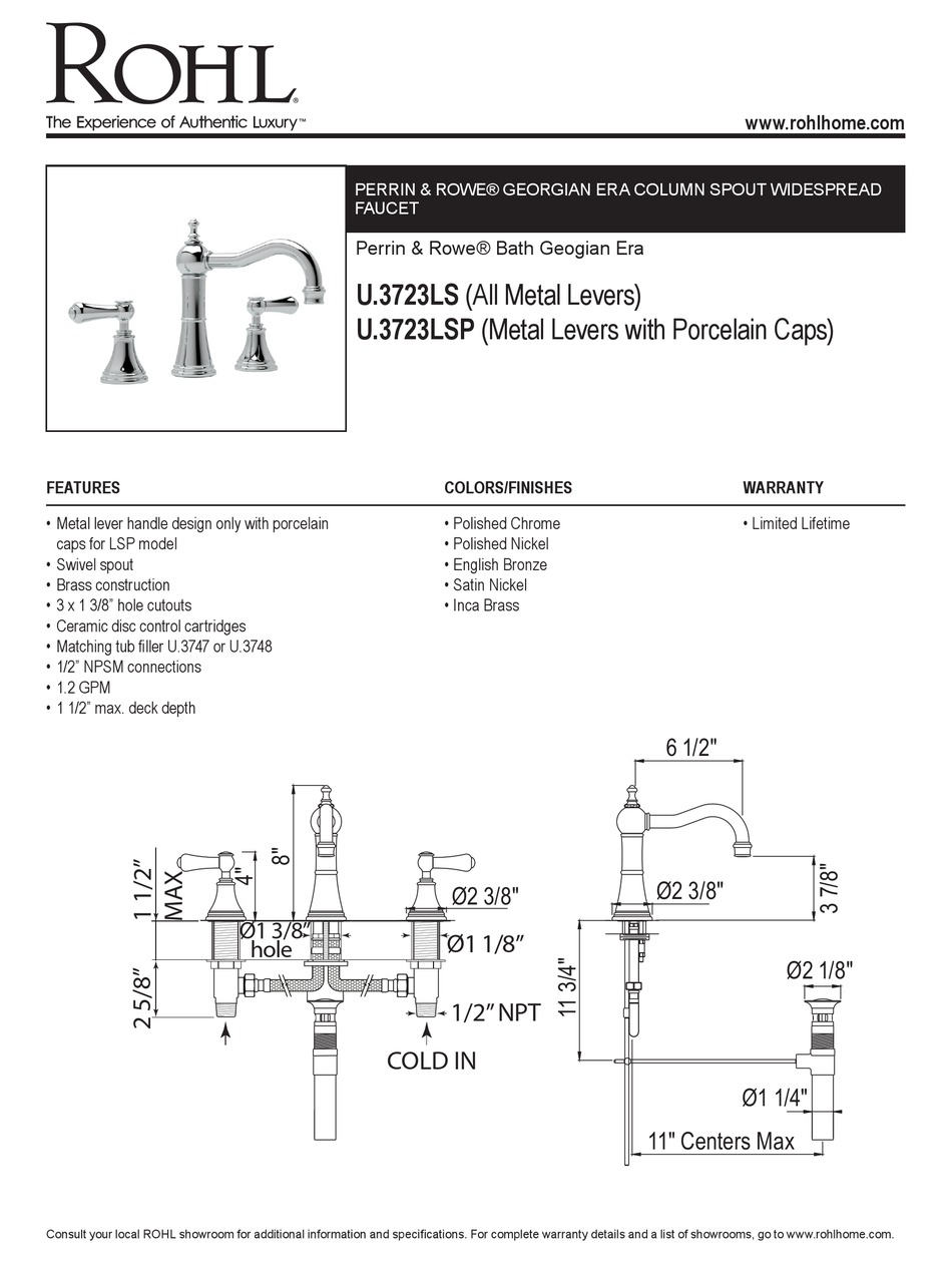 ROHL PERRIN & ROWE U.3723LS INSTALLATION INSTRUCTIONS MANUAL Pdf