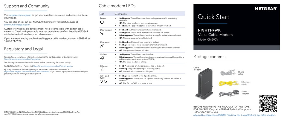 Netgear Cm500v Quick Start Pdf Download Manualslib